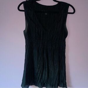 Vintage Express Size M 100% Silk Crinkle Babydoll Top Blouse Black Beaded